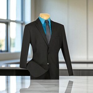 APOLLO KING MEN'S 2 PIECE MODERN FIT SOLID BLACK EXECUTIVE SUIT. 5604